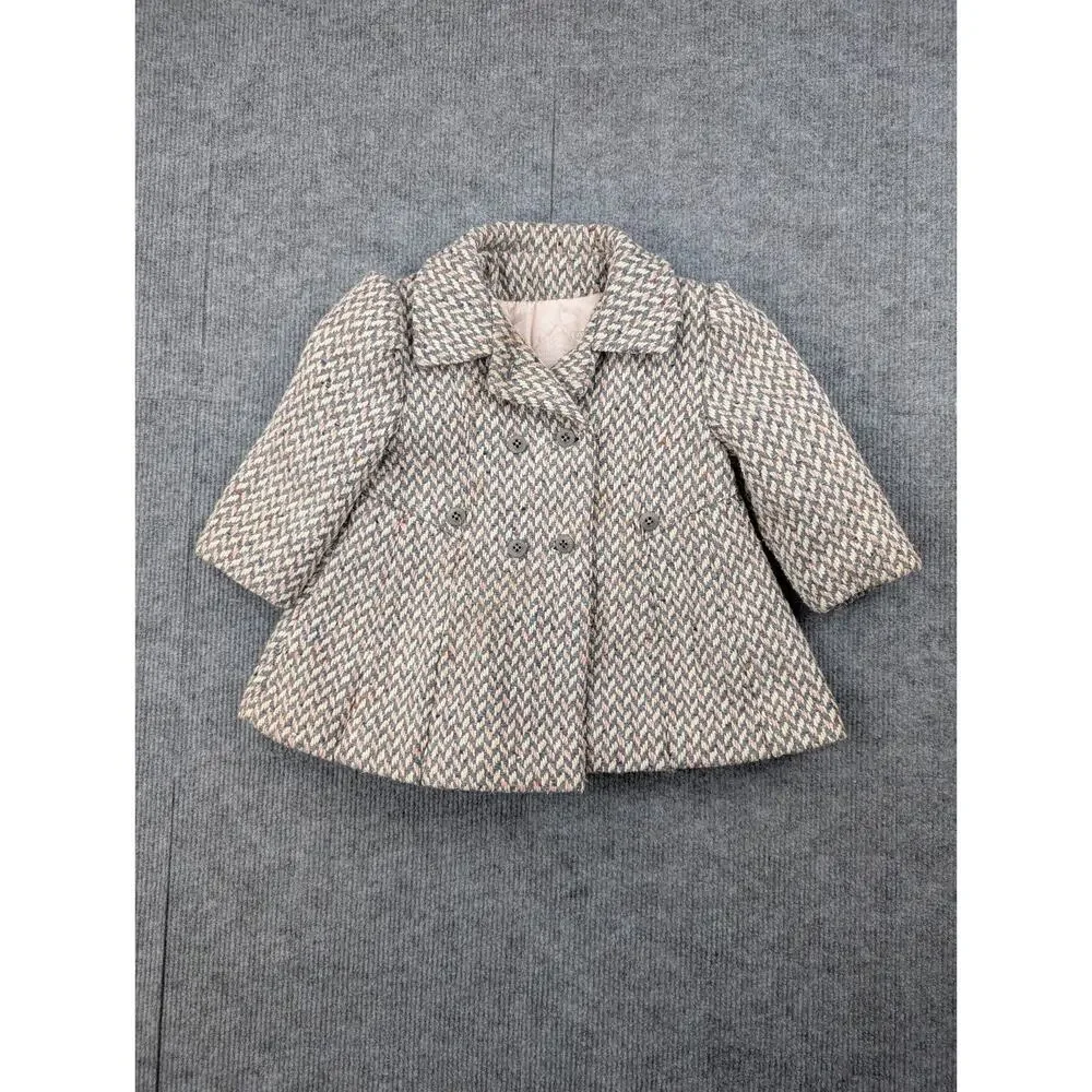 Vintage Freeway Fashions Pea Coat Set Kid Girls 2T Herringbone Bonnet Hat Retro
